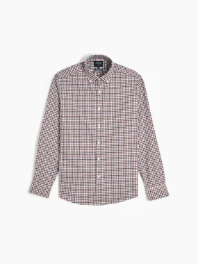 Slim Fit Navy & Burgundy Block Check Brushed Cotton Shirt