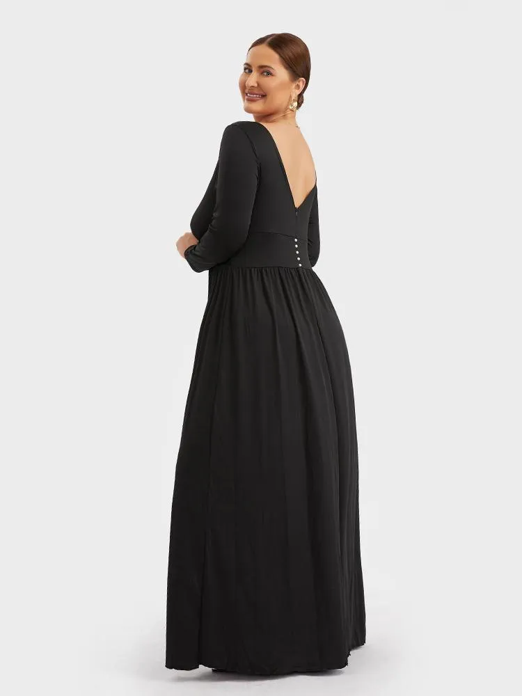 Solid Split Deep V-neck Maxi Dress