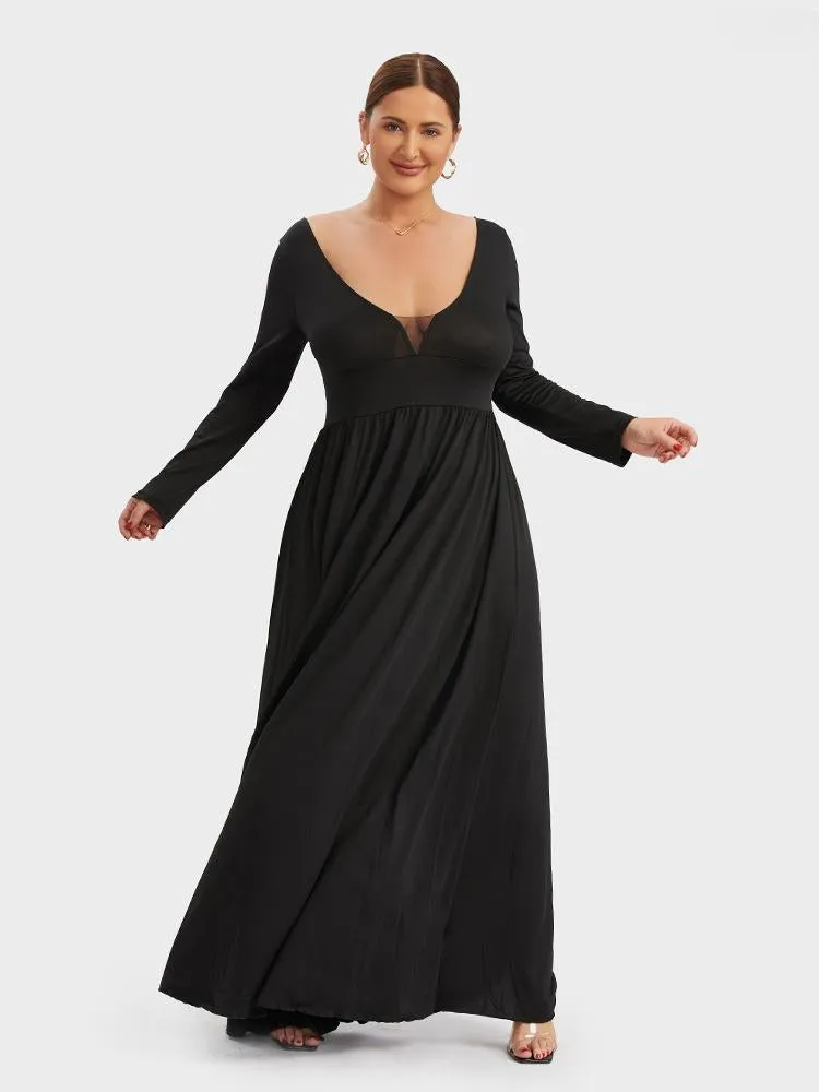 Solid Split Deep V-neck Maxi Dress