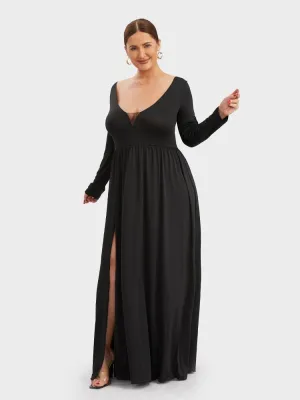 Solid Split Deep V-neck Maxi Dress