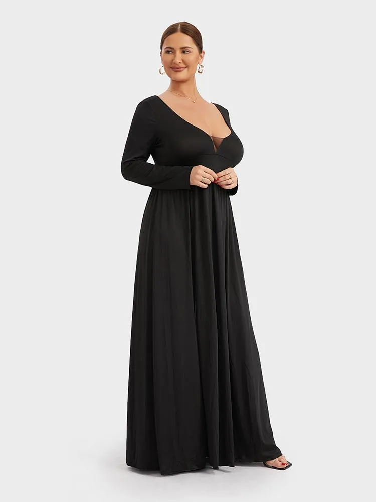 Solid Split Deep V-neck Maxi Dress