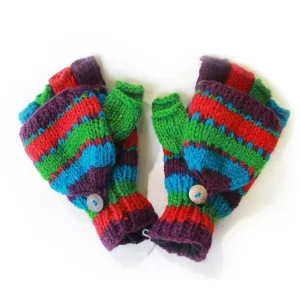 striped fingerless gloves with mitten flap