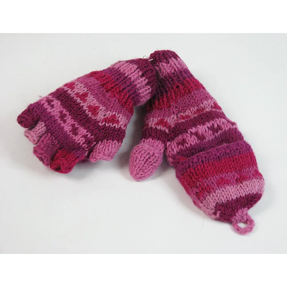 striped fingerless gloves with mitten flap