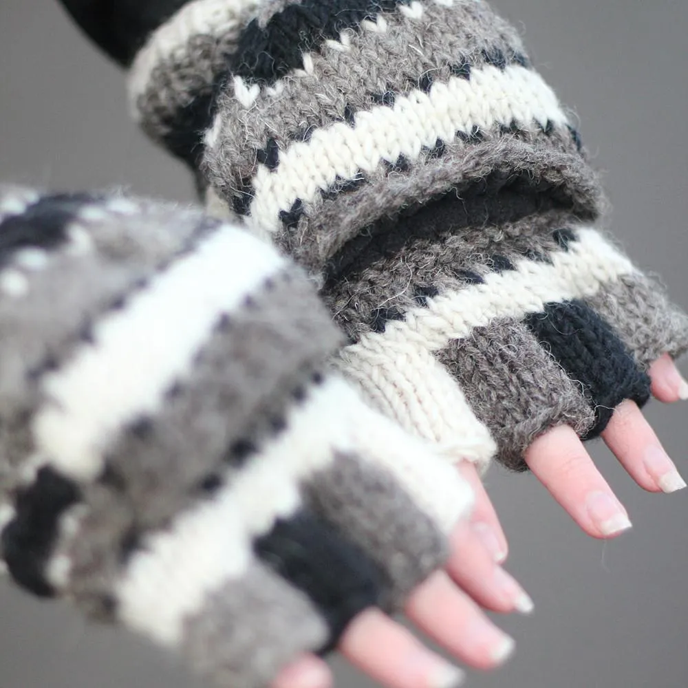 striped fingerless gloves with mitten flap