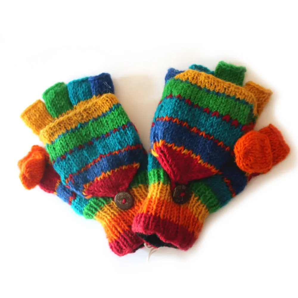 striped fingerless gloves with mitten flap