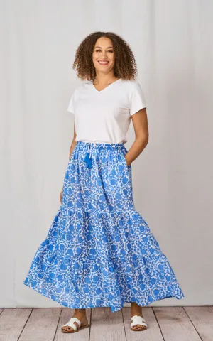 Tanya Blu Tanya Long Cotton Skirt White/Blue