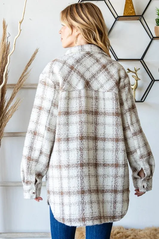 Taupe Plaid Tweed Flap Pocket Shacket