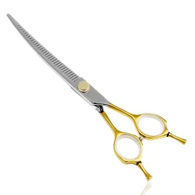 Tauro Pro Line cutting scissors "Perfection by Janita J. Plunge", curved, thinning (chunker), 440c stainless steel, golden handles, 32 teeth