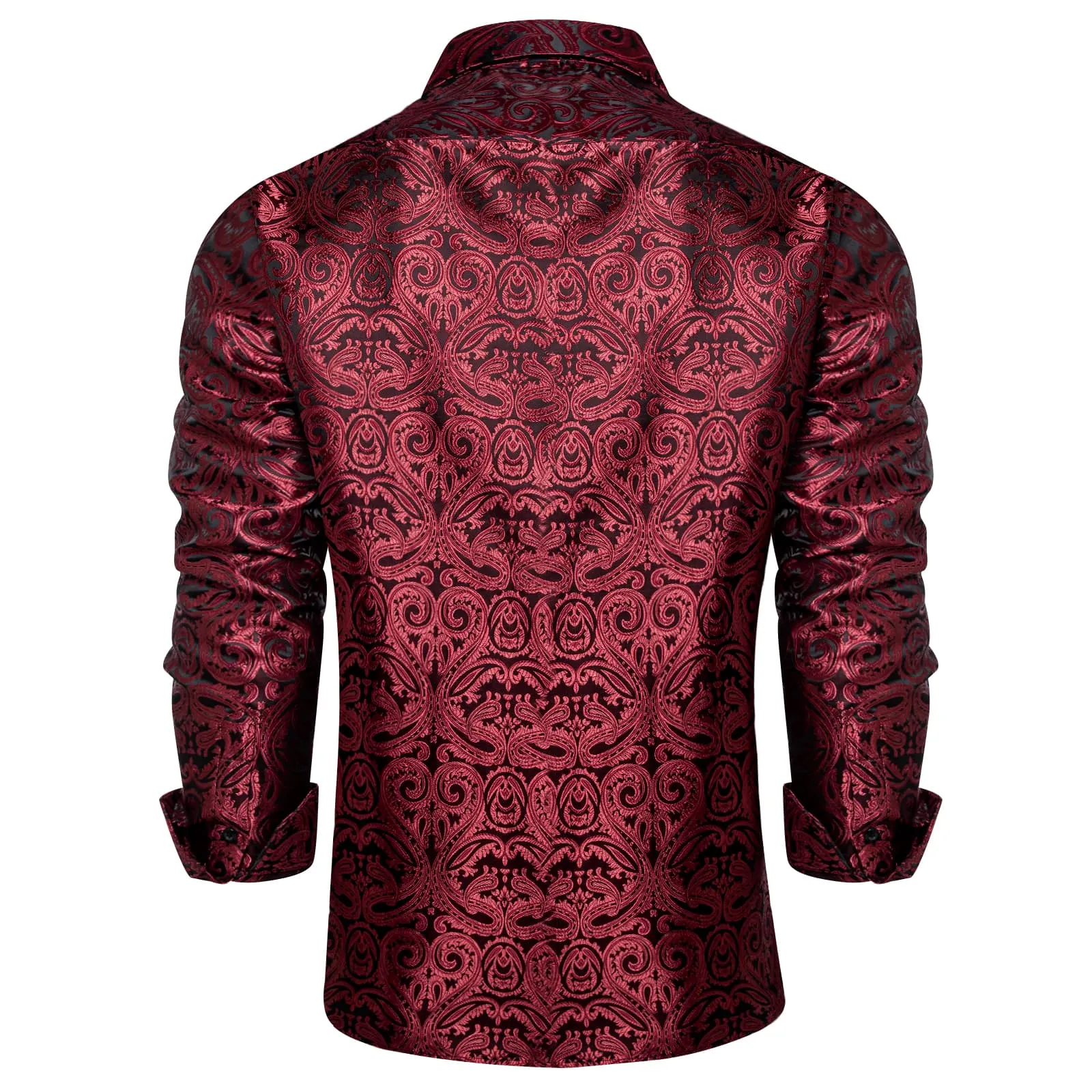 Ties2you Silk Shirt Burgundy Paisley Button Down Mens Long Sleeve Dress Shirt Design