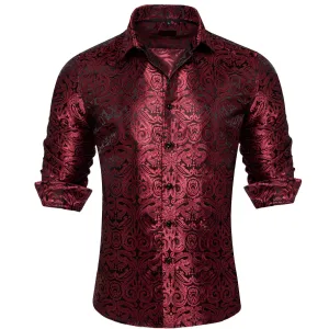 Ties2you Silk Shirt Burgundy Paisley Button Down Mens Long Sleeve Dress Shirt Design