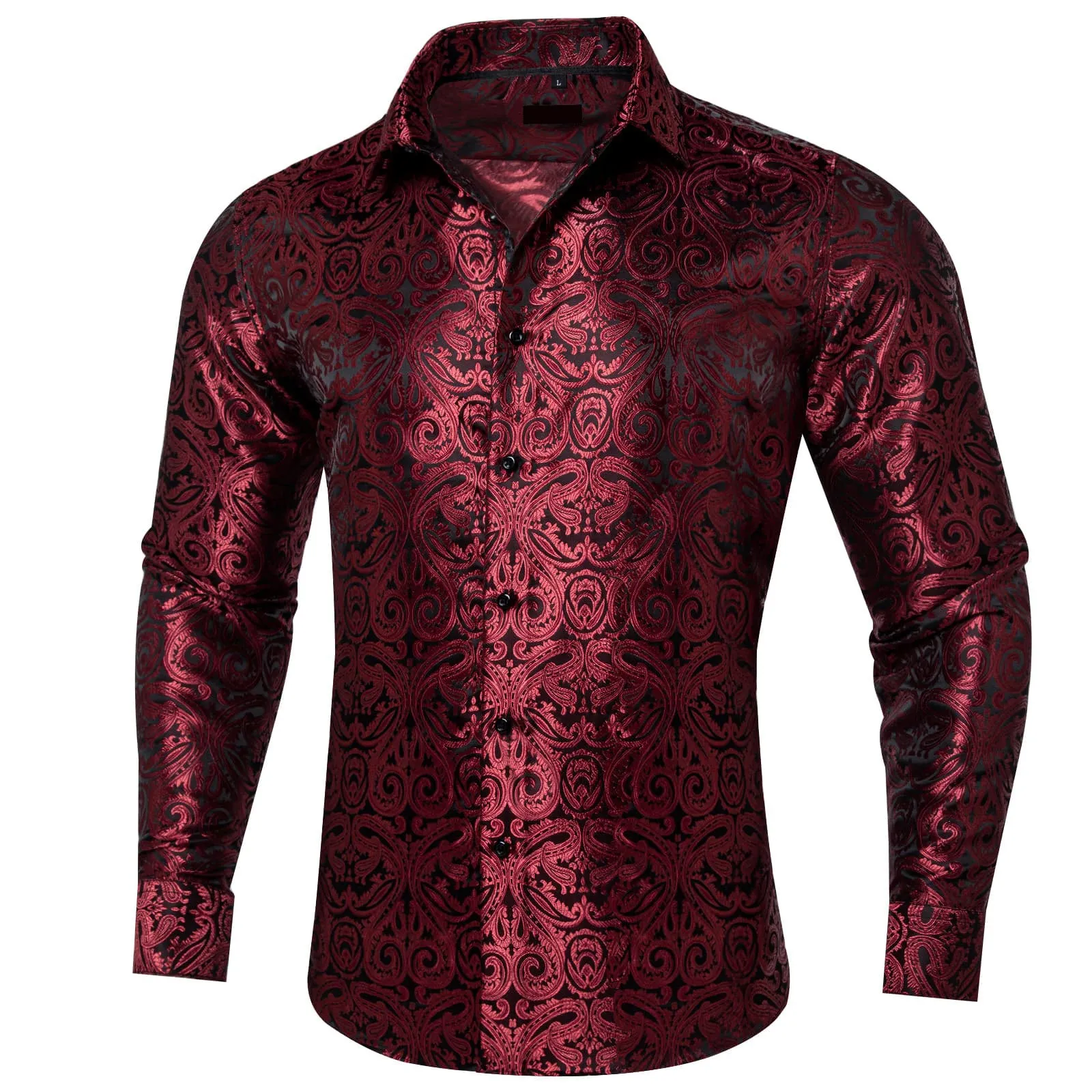 Ties2you Silk Shirt Burgundy Paisley Button Down Mens Long Sleeve Dress Shirt Design