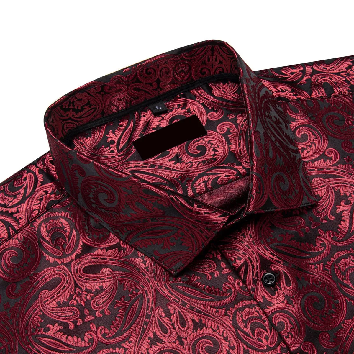 Ties2you Silk Shirt Burgundy Paisley Button Down Mens Long Sleeve Dress Shirt Design