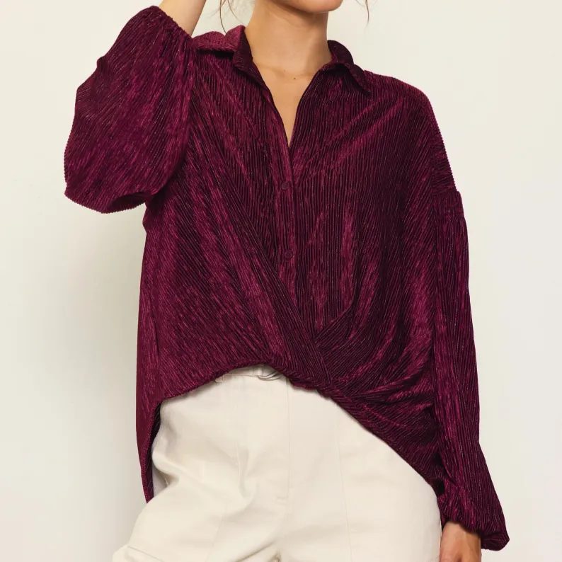 Timeless Babe Textured Velvet Button Down Shirt