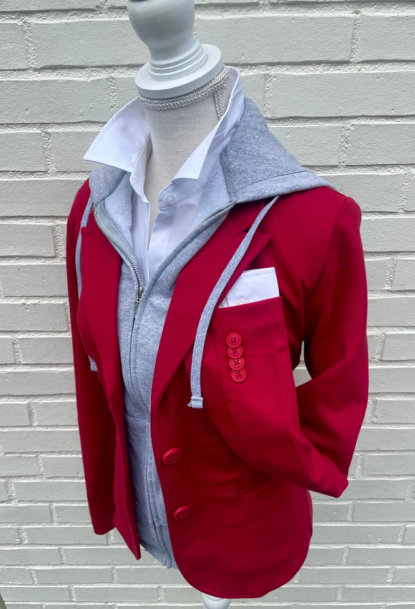 Tracey Hooded Blazer - Red w Grey (HB03)