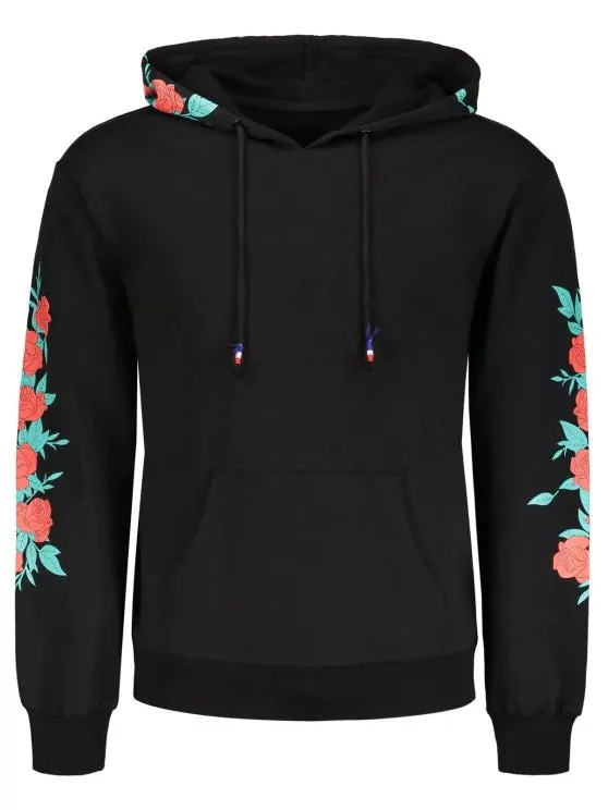 Trendy Pullover Floral Print Hoodie