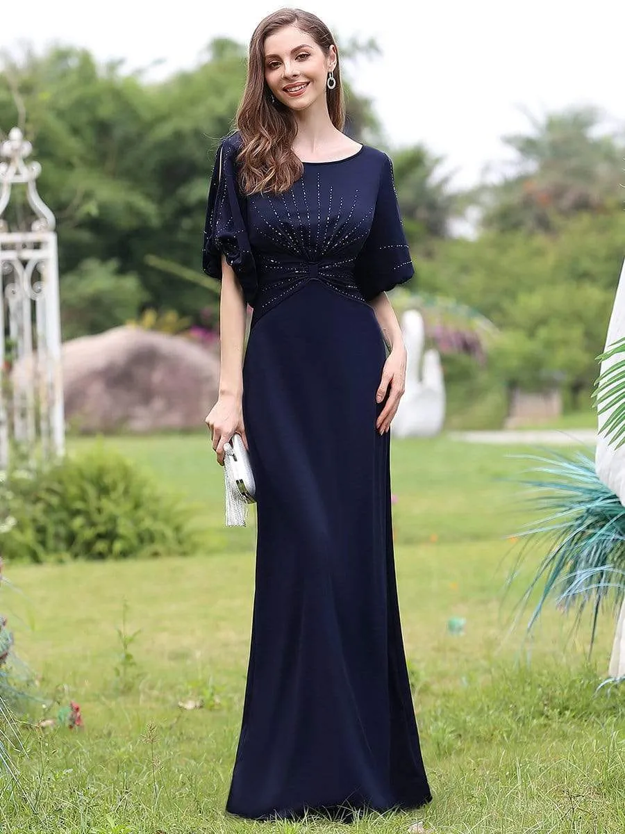 Trendy Round Neck Long Mermaid Evening Dress with Sleeves