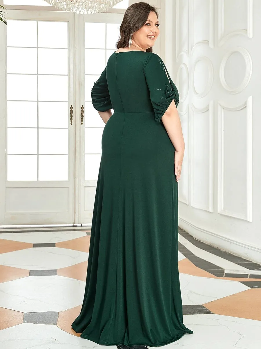 Trendy Round Neck Long Mermaid Evening Dress with Sleeves