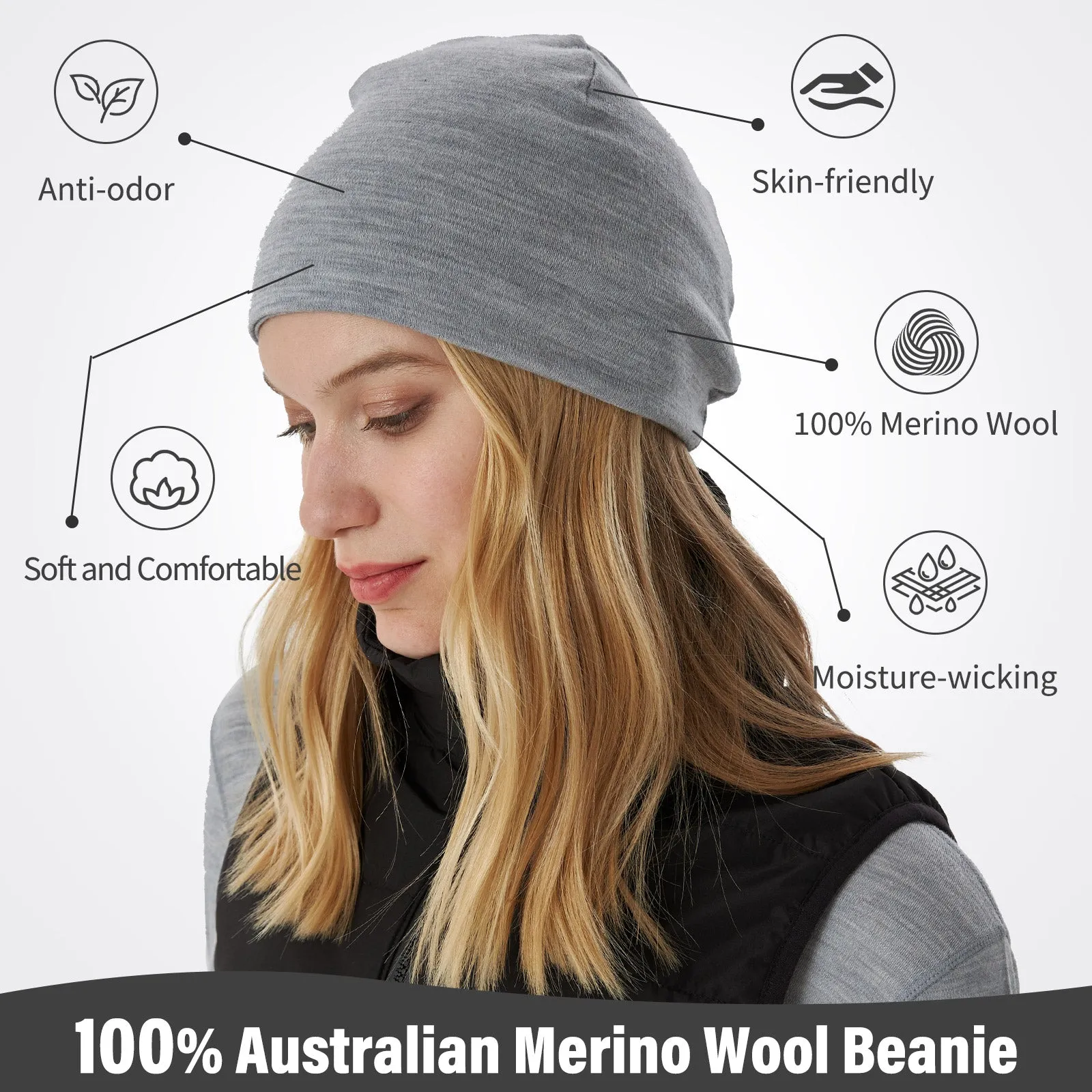 Unisex Merino 240g Beanie Heather Grey