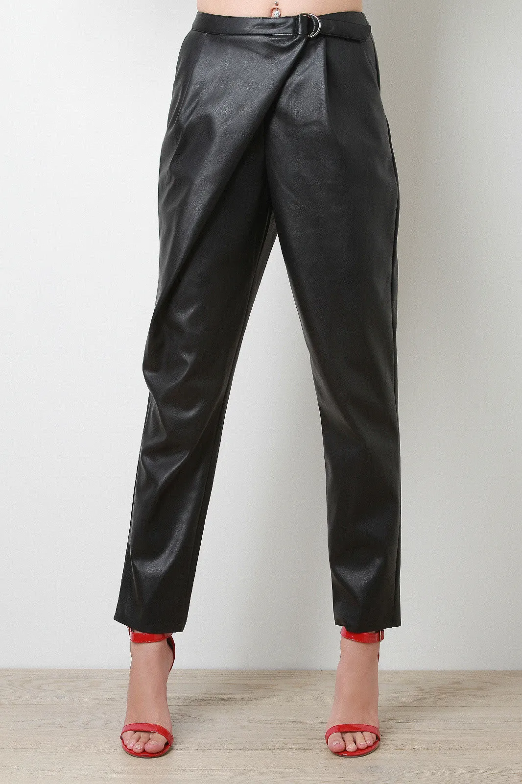 Vegan Leather D-Ring Belt Pants