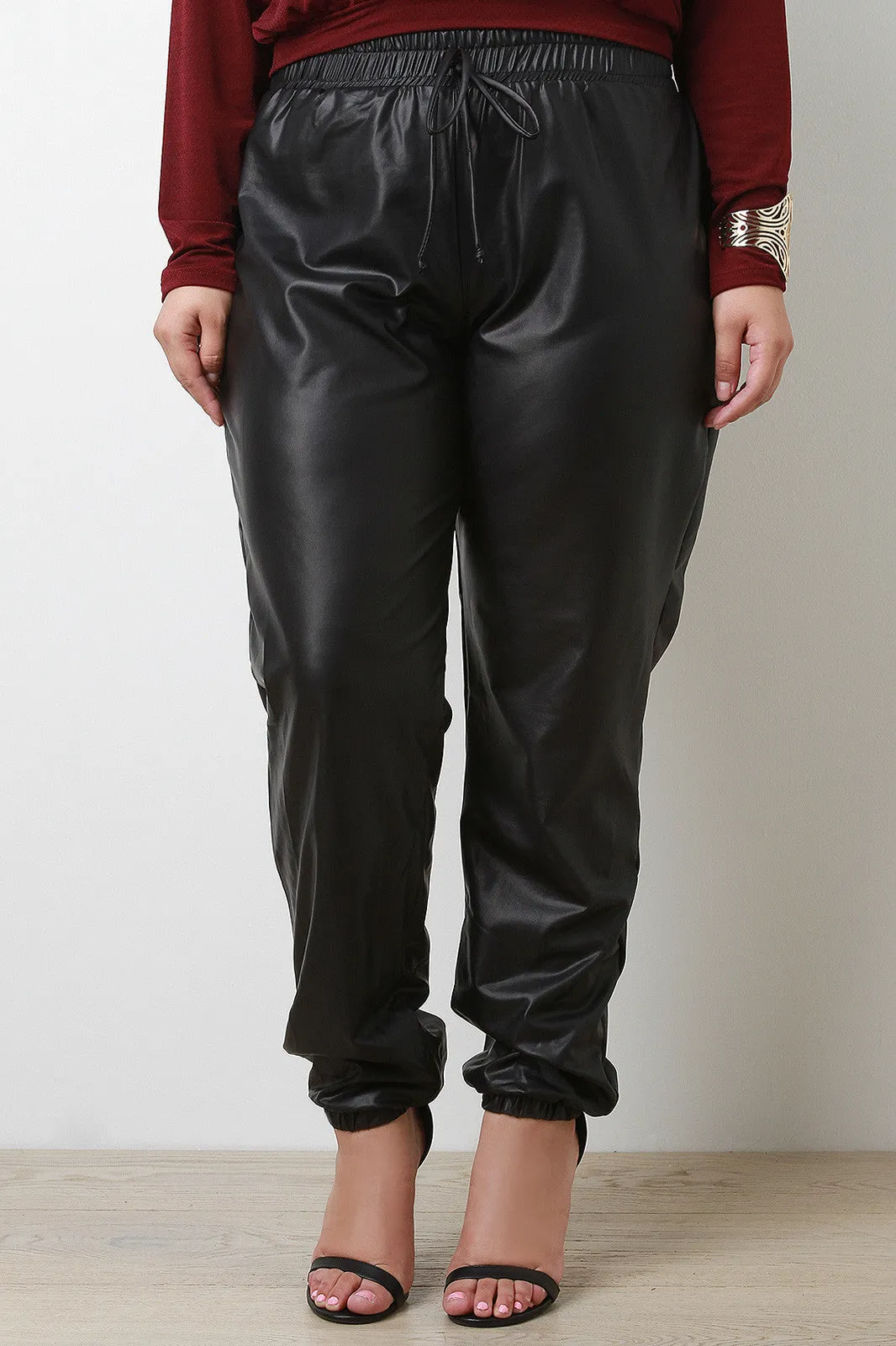 Vegan Leather Drawstring Jogger Pants