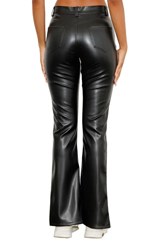 Vegan Leather Front Slit Bootcut Pant