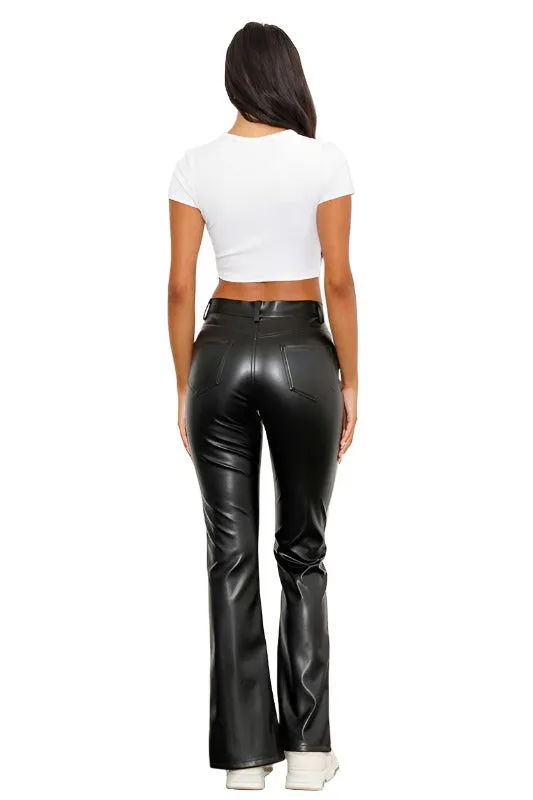 Vegan Leather Front Slit Bootcut Pant