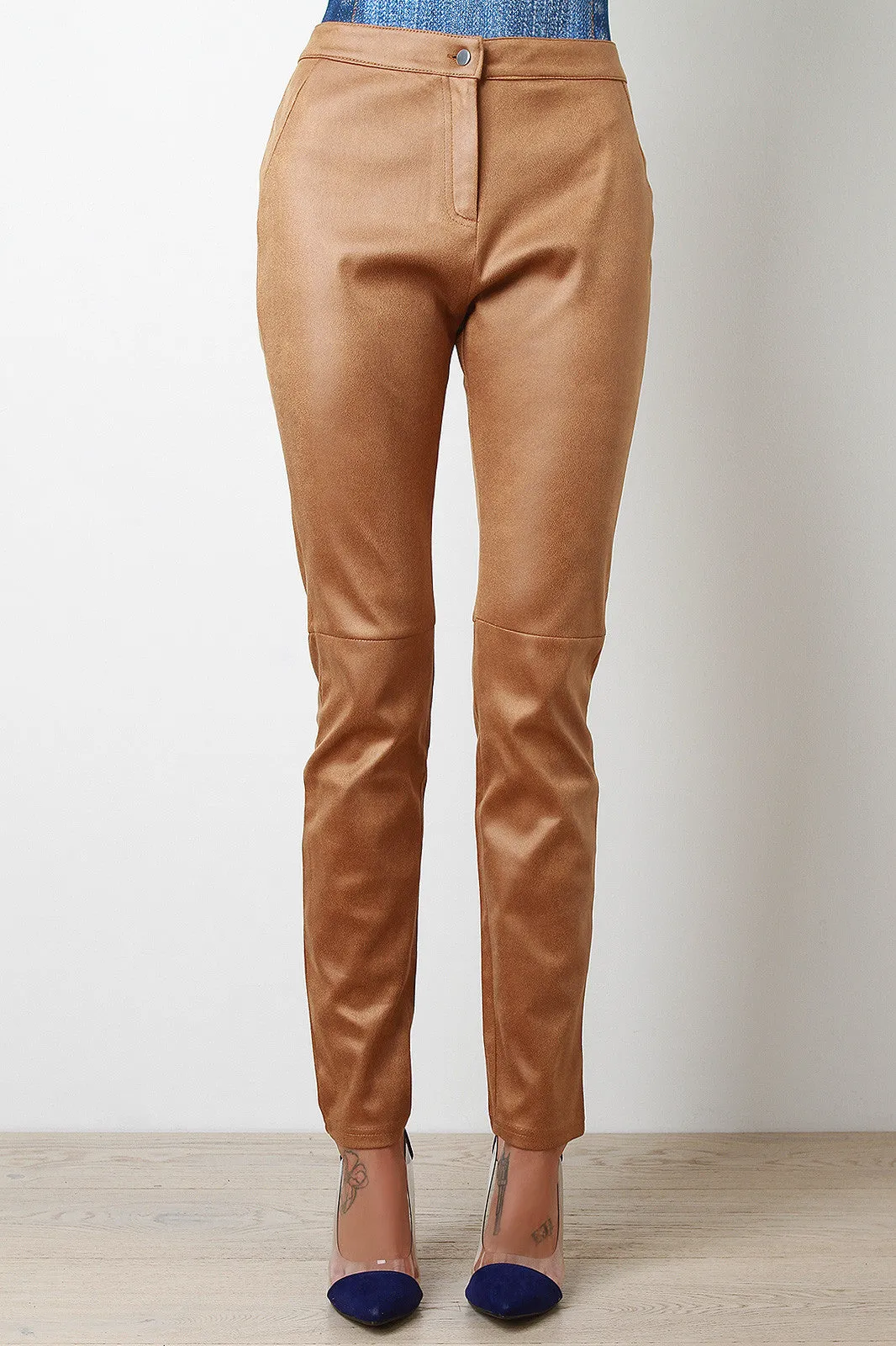 Vegan Suede Mid-Rise Skinny Jeans