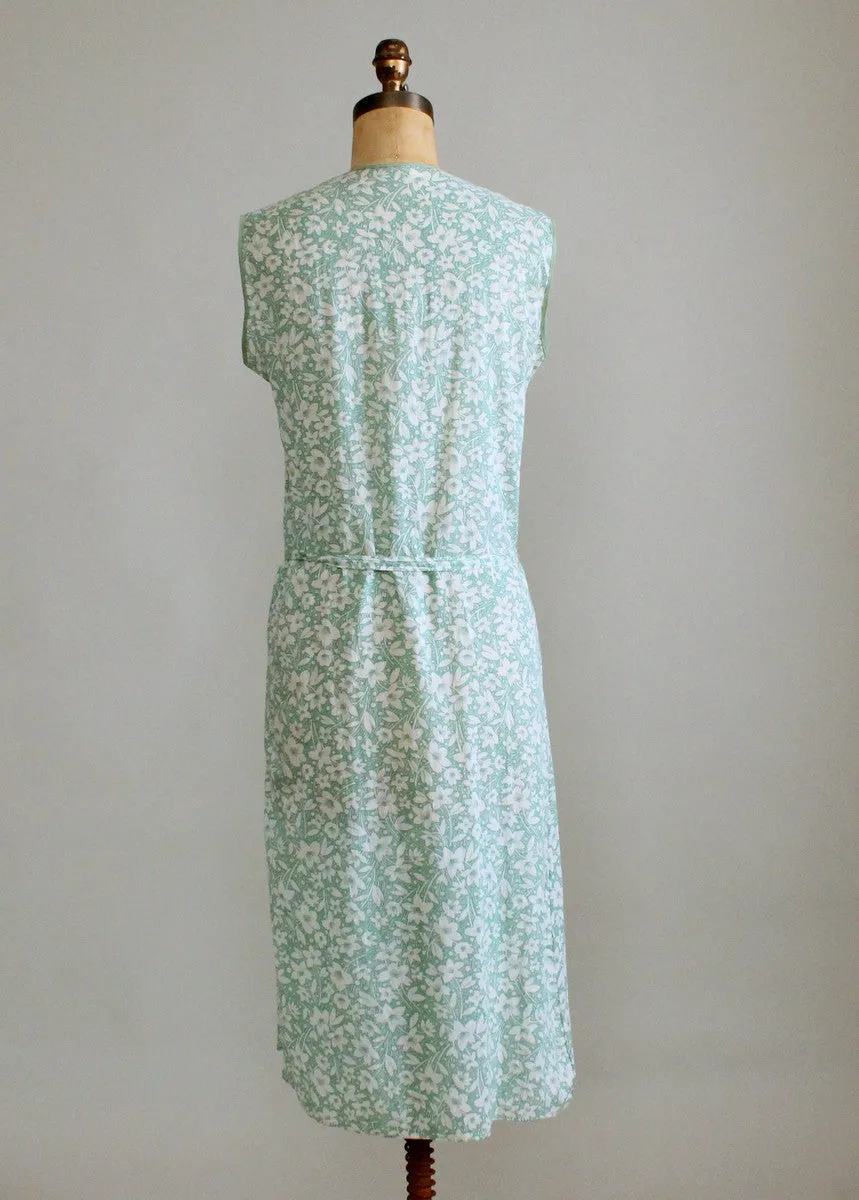 Vintage 1920s Green Floral Summer Cotton Dress