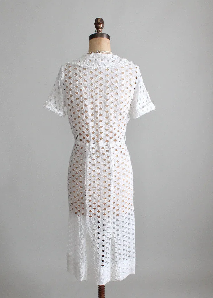 Vintage 1930s Dog Days White Cut Out Day Dress