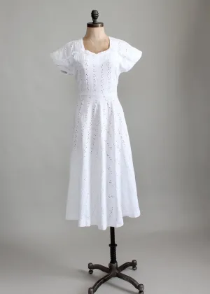 Vintage 1940s Sweetheart Ruffle White Eyelet Dress