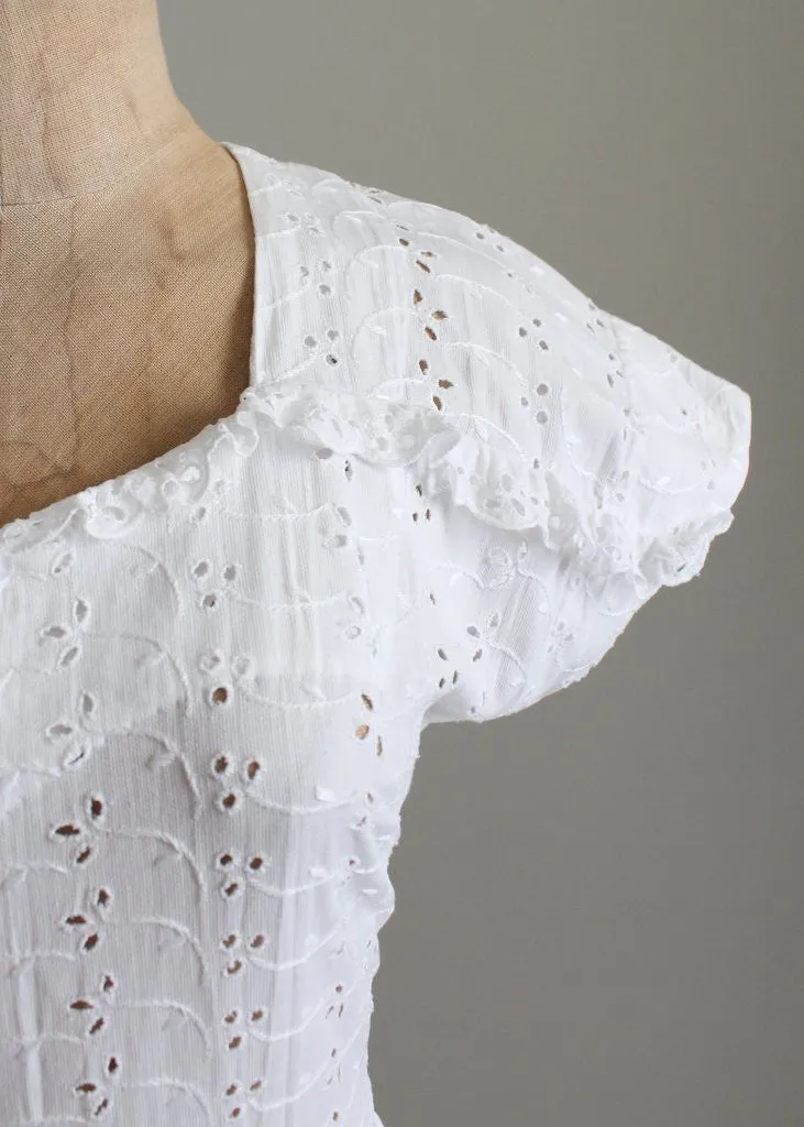 Vintage 1940s Sweetheart Ruffle White Eyelet Dress