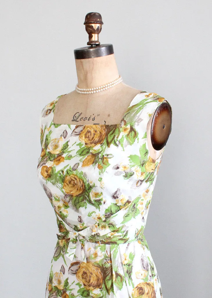 Vintage 1950s Yellow Rose Floral Dress