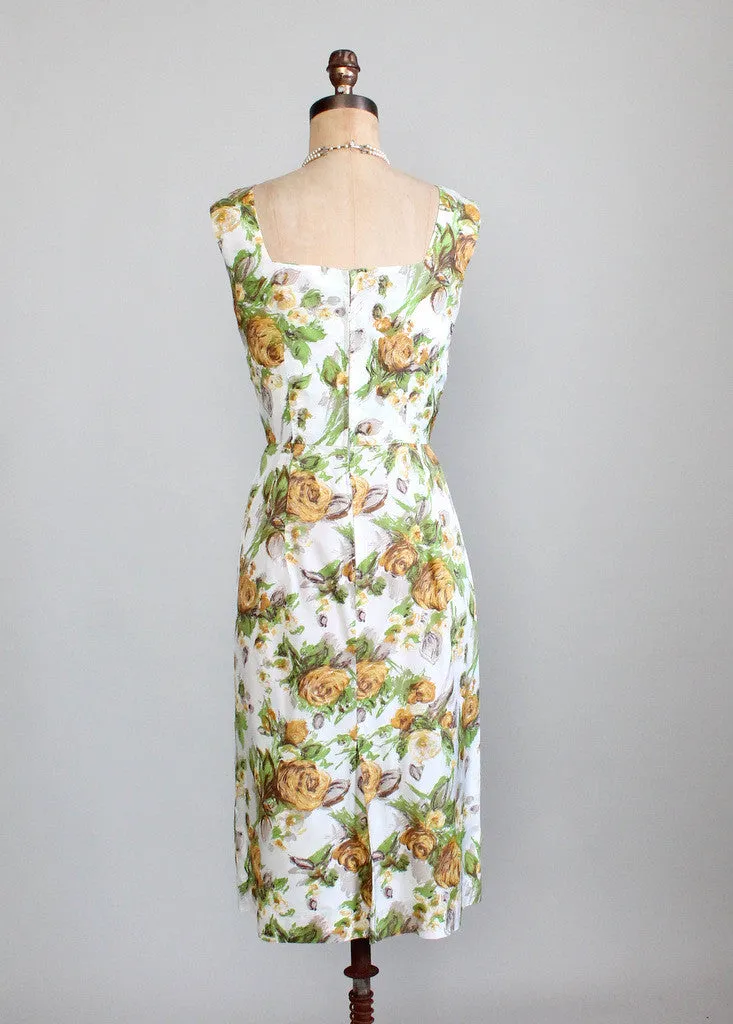 Vintage 1950s Yellow Rose Floral Dress