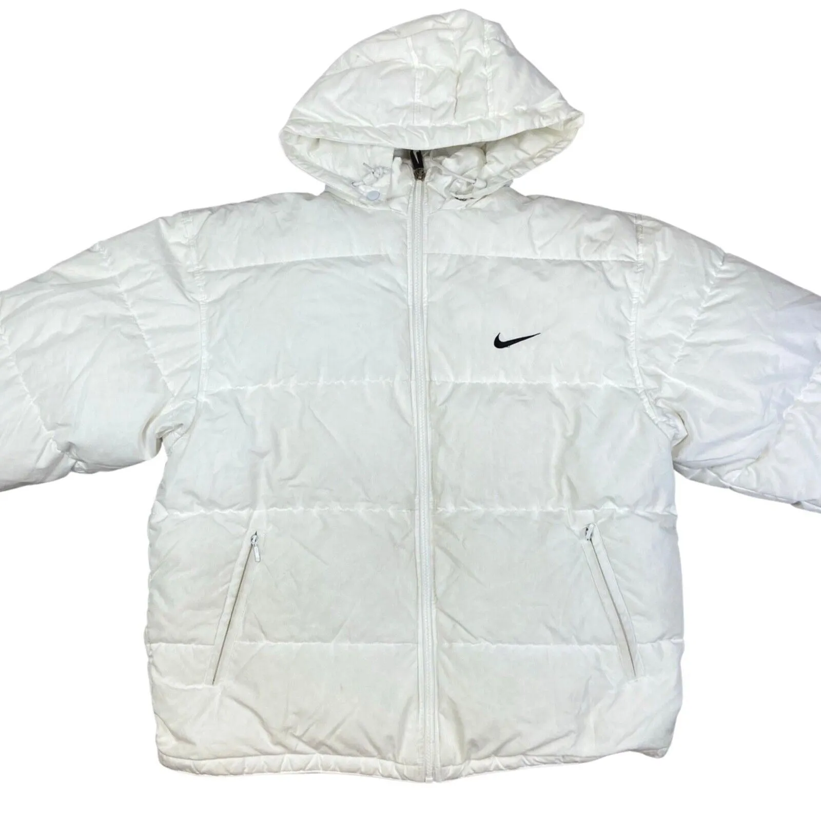 Vintage 90s Rare White Nike Embroidered Puffa Coat XL