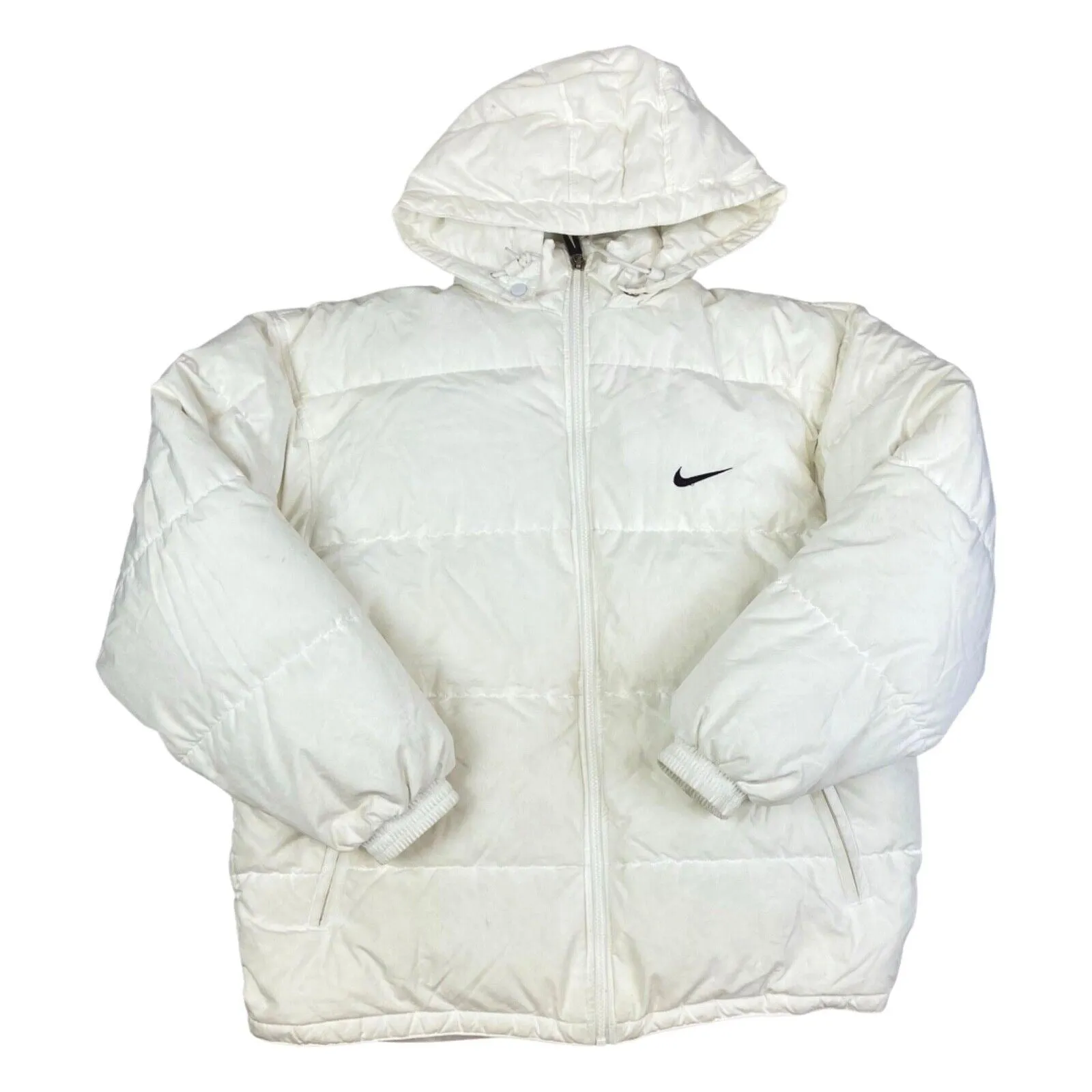 Vintage 90s Rare White Nike Embroidered Puffa Coat XL