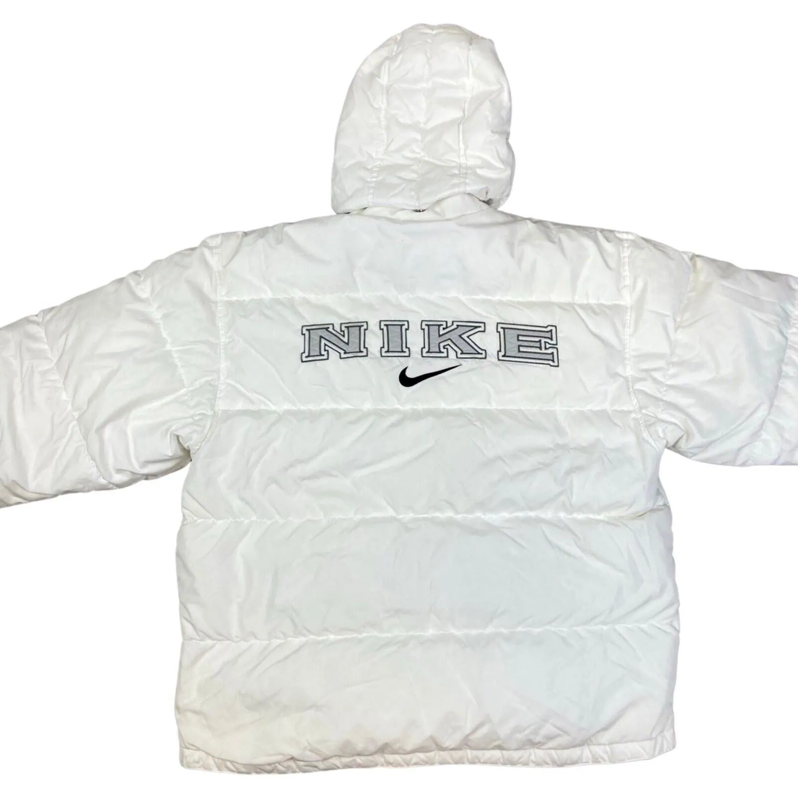 Vintage 90s Rare White Nike Embroidered Puffa Coat XL