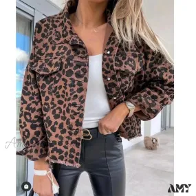 Vintage Loose Snake Leopard Oversize Long Sleeve Boyfriend Distressed Lapel Shacket Jacket