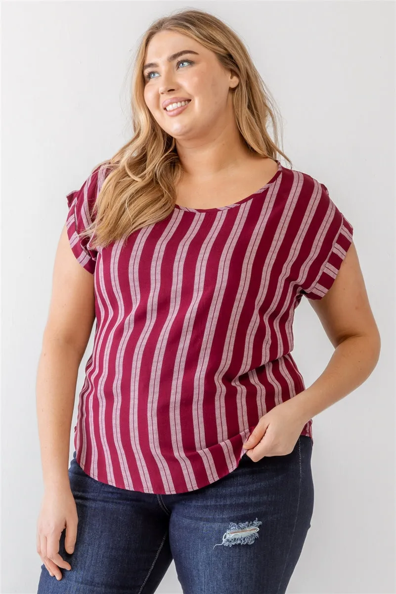 Voluptuous ( ) Plus Striped Short Sleeve Relax Top - 2 colors - Ships from The US