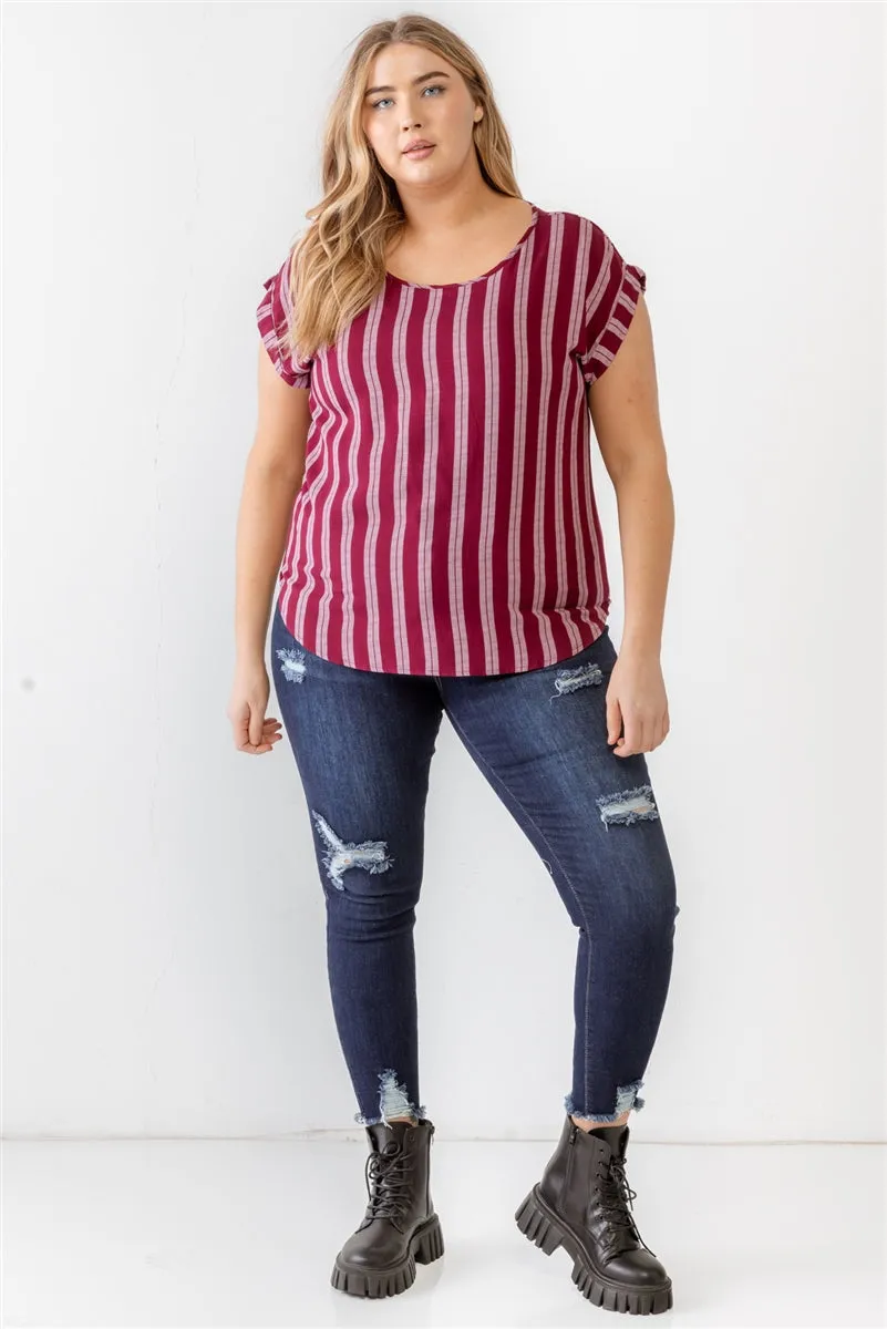 Voluptuous ( ) Plus Striped Short Sleeve Relax Top - 2 colors - Ships from The US