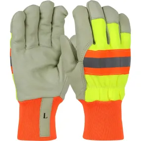 West Chester HVY1555/2XL Pigskin Leather Palm Glove with Nylon Hi-Vis Back and 3M Thinsulate Lining - Knit Wrist