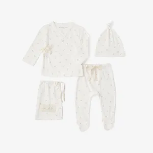 White Floral Organic Pointelle Cotton Layette Set