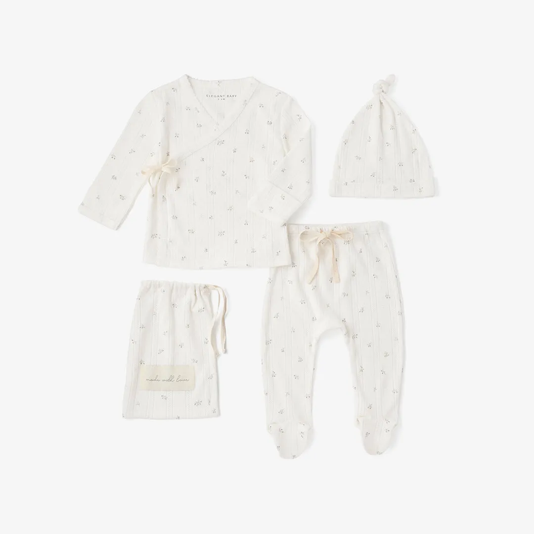 White Floral Organic Pointelle Cotton Layette Set