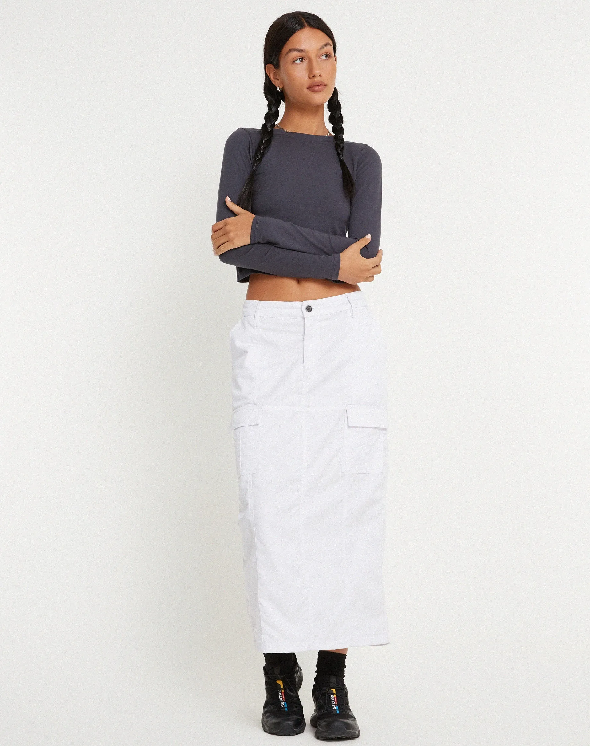 Widya Cargo Midi Skirt in White