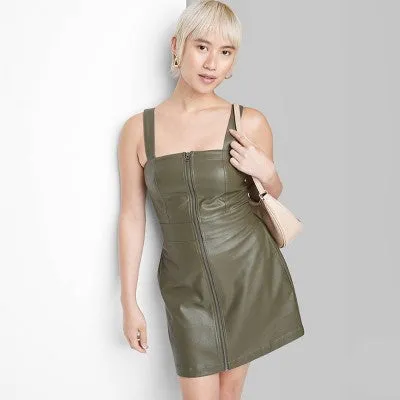 Wild Fable Women's Faux Leather Zip Front Mini Bodycon Pinafore Dress