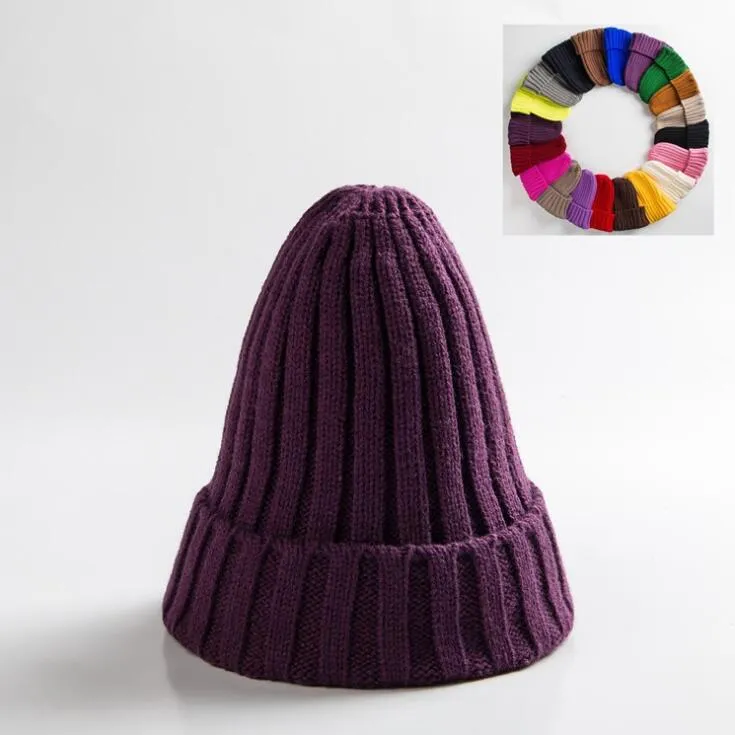 Winter Knitted Hat For Women Acrylic Beanie Unisex Elastic Warm Hip Hop Cap Soft Baggy Bonnet