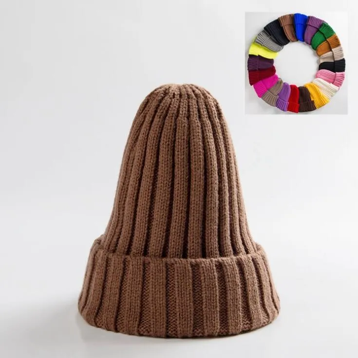 Winter Knitted Hat For Women Acrylic Beanie Unisex Elastic Warm Hip Hop Cap Soft Baggy Bonnet