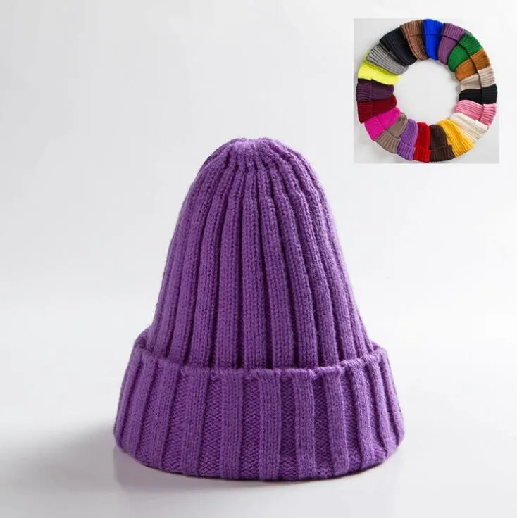 Winter Knitted Hat For Women Acrylic Beanie Unisex Elastic Warm Hip Hop Cap Soft Baggy Bonnet