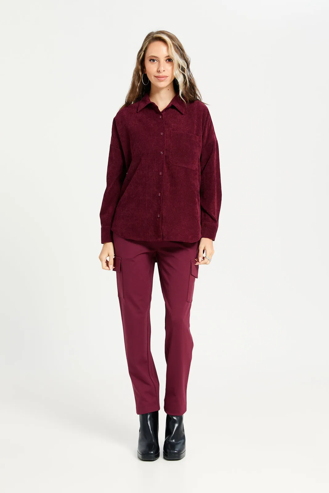 Women Burgundy Jacquard Shirt