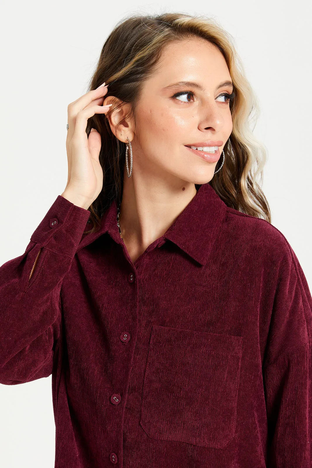 Women Burgundy Jacquard Shirt