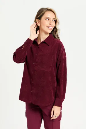 Women Burgundy Jacquard Shirt